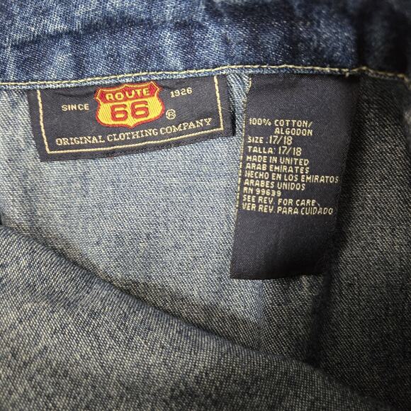 VTG Route 66 Denim Mini Skirt 17/18* Blue Cotton Embroidered Butterfly Hippie - Picture 6 of 11